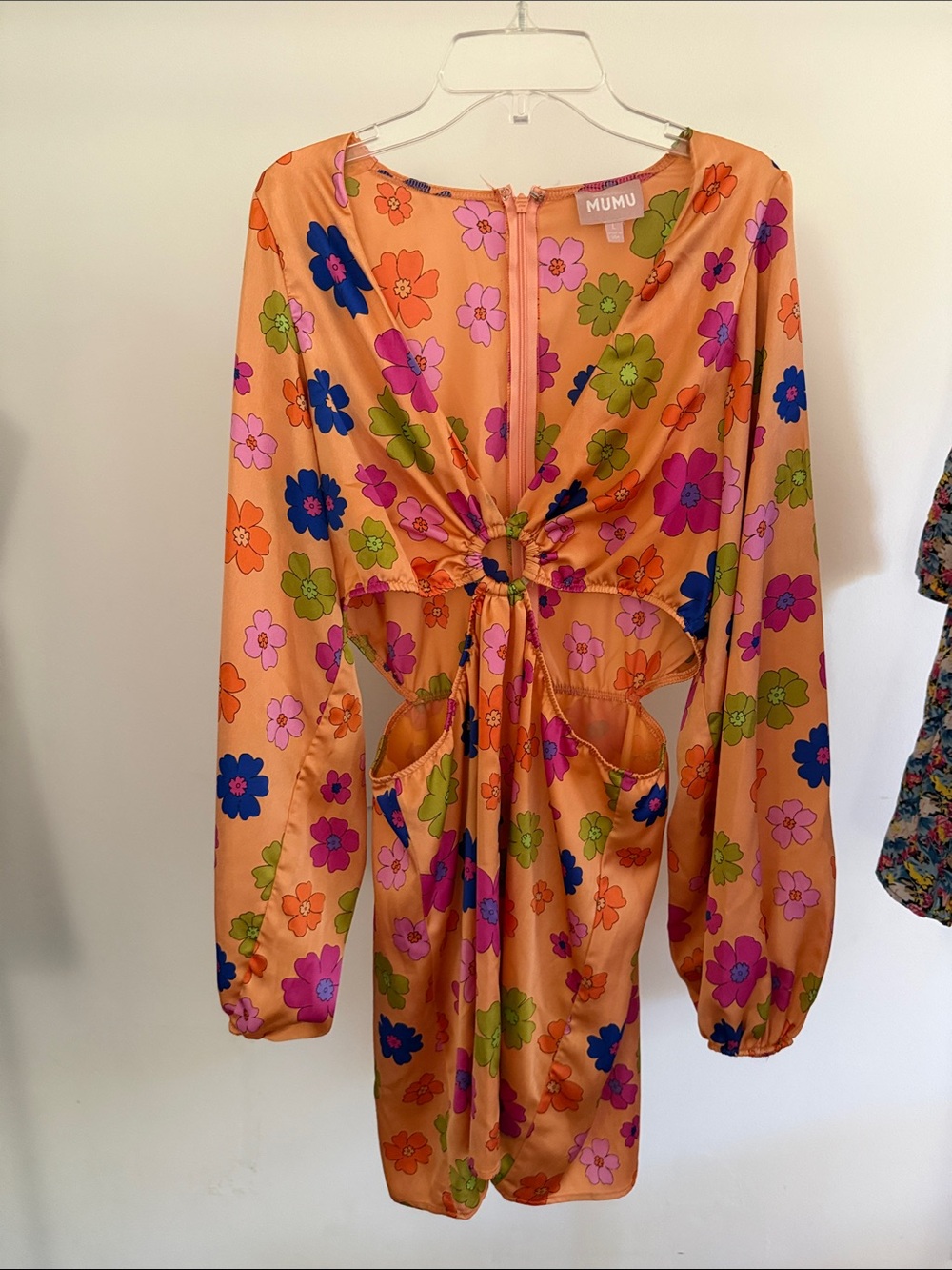 Show Me Your MuMu Orange Floral Long Sleeve Cutout Dress